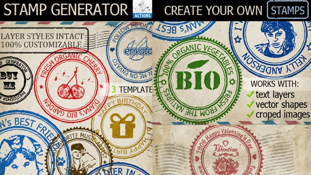 اکشن فتوشاپ ساخت افکت مهر Rubber Stamp Generator