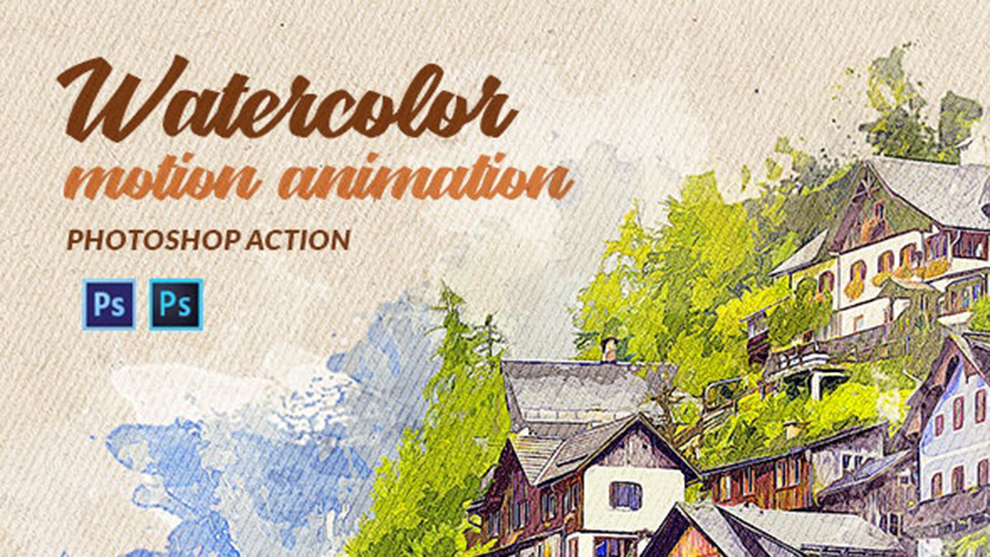 اکشن فتوشاپ افکت نقاشی آبرنگ متحرک Watercolor Motion