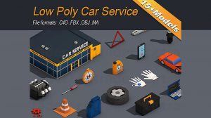 مجموعه مدل سه بعدی تعمیرگاه خودرو Low Poly Car Service
