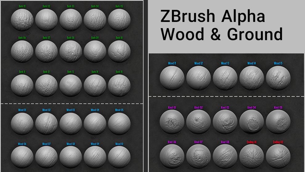 مجموعه براش چوب و سطح زمین ZBrush Alpha Wood & Ground