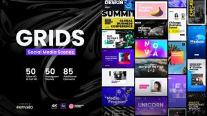 پروژه افترافکت تایپوگرافی شبکه اجتماعی Grids Social Media Scenes