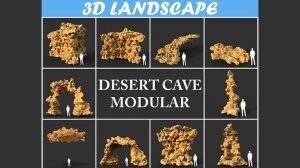 مجموعه مدل سه بعدی سنگ غار صحرایی Low Poly Desert Cave Modular Pack