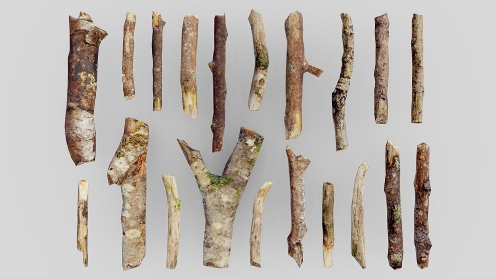 مجموعه مدل سه بعدی تکه چوب Low Poly Sticks