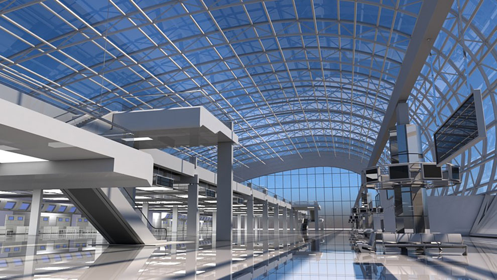 صحنه سه بعدی محیط داخلی فرودگاه Airport Check In Interior