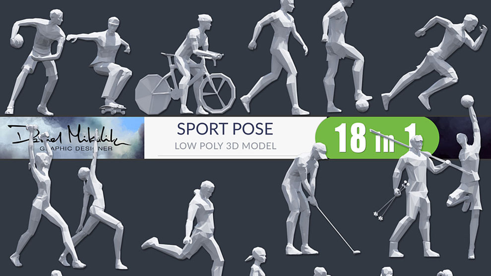مجموعه مدل سه بعدی ژست ورزشی Low Poly Sport Pose Pack