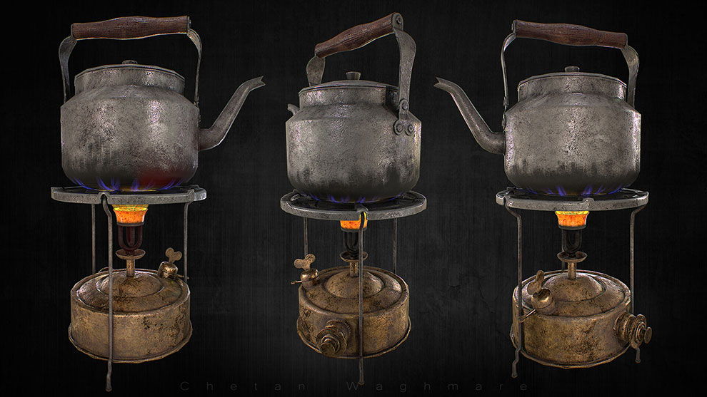مدل سه بعدی اجاق و کتری قدیمی Old Stove and Kettle
