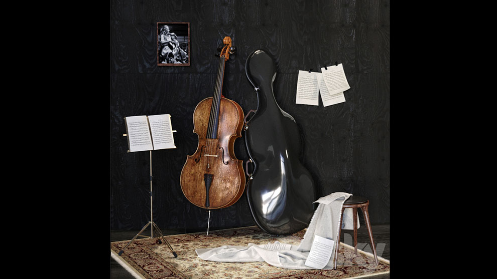 مدل سه بعدی ویولون سل با لوازم موسیقی Music Set with Cello