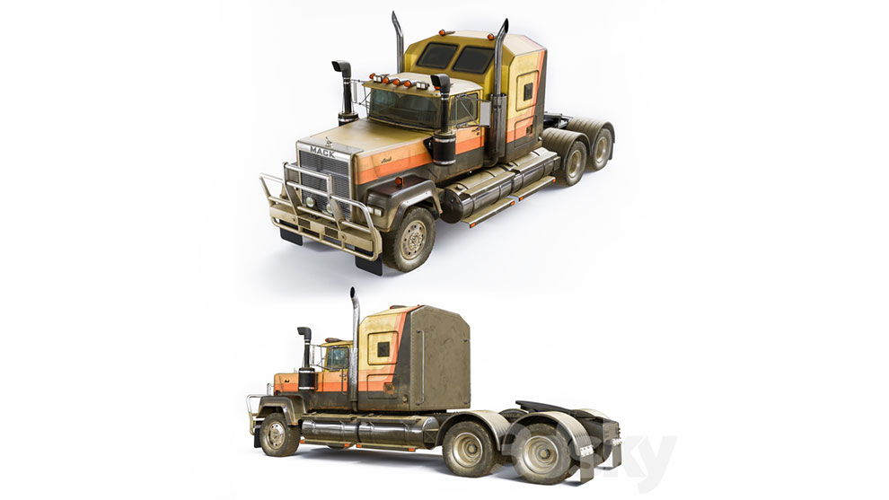 مدل سه بعدی تریلی قدیمی Mack RW Superliner 1985