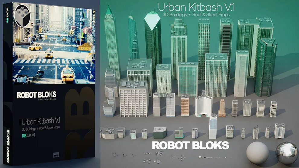 مجموعه مدل سه بعدی ساختمان شهری Robot Blocks Urban Kitbash