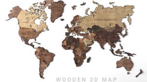 مدل سه بعدی ماکت چوبی نقشه جهان Wooden Panel World Map 2