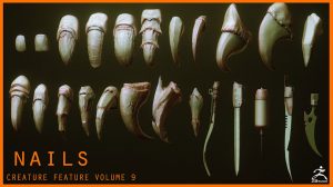 مجموعه مدل سه بعدی و پریست ناخن موجودات Character Creature Claws Nails