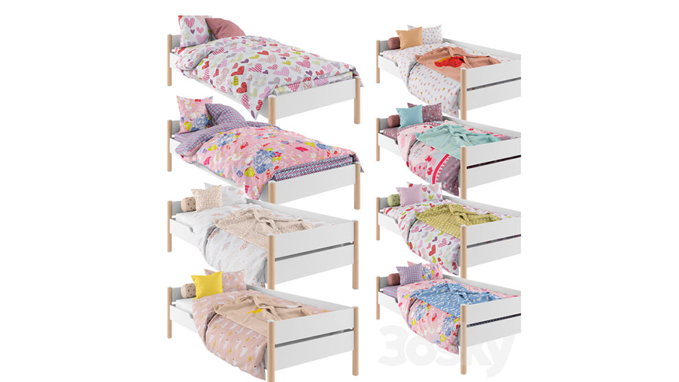 مدل سه بعدی تختخواب دخترانه Bed Linen for the Girl 01