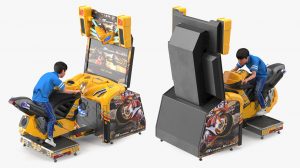 مدل سه بعدی پسربچه روی دستگاه بازی Boy Racing Arcade Game