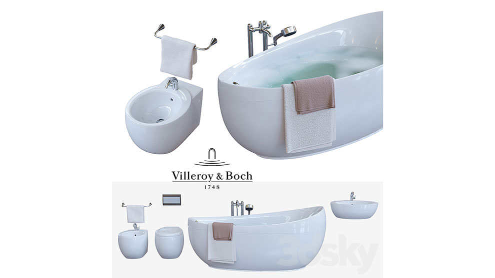 مجموعه مدل سه بعدی اجزای حمام و دستشویی Set of Plumbing Villeroy