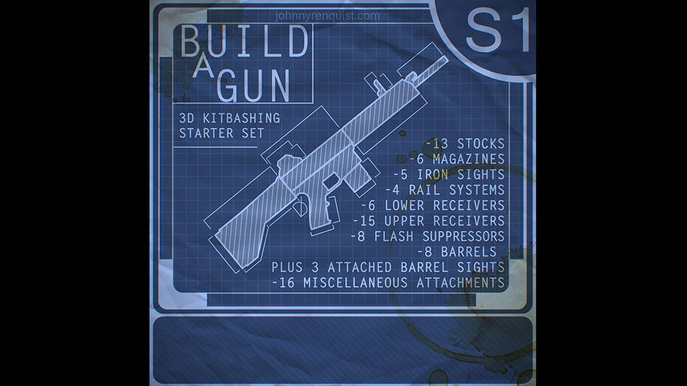 مجموعه مدل سه بعدی اسلحه Build a Gun 3D Kitbashing Starter Set