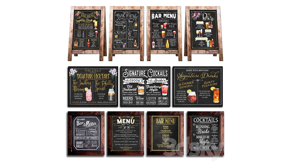 مجموعه مدل سه بعدی تخته گچی برای کافی شاپ Chalkboard for Cafe 2