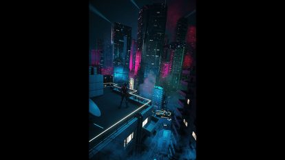 صحنه سه بعدی سایبرپانک با سینمافوردی و اکتان رندر Cyberpuk SciFi City