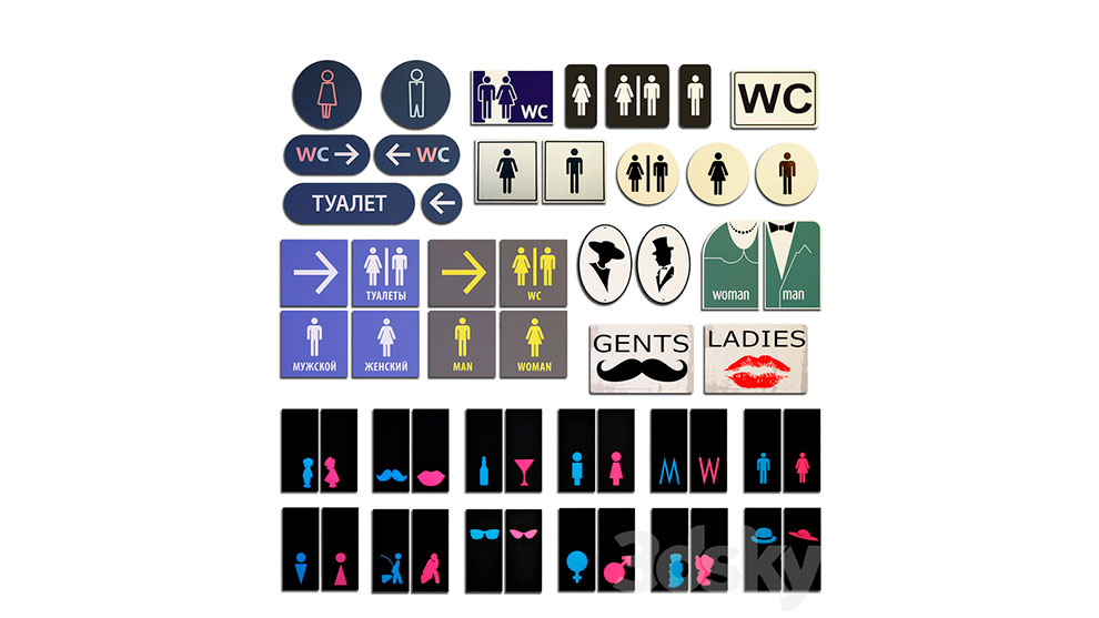 مجموعه مدل سه بعدی علایم دستشویی عمومی Plates for Bathrooms