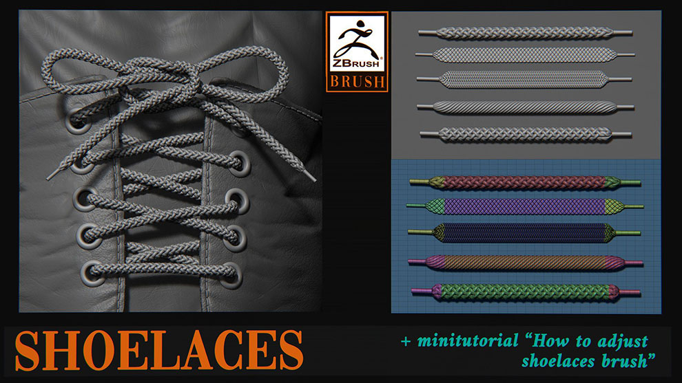 مجموعه براش بند کفش برای زیبراش Shoelaces Brush for ZBrush