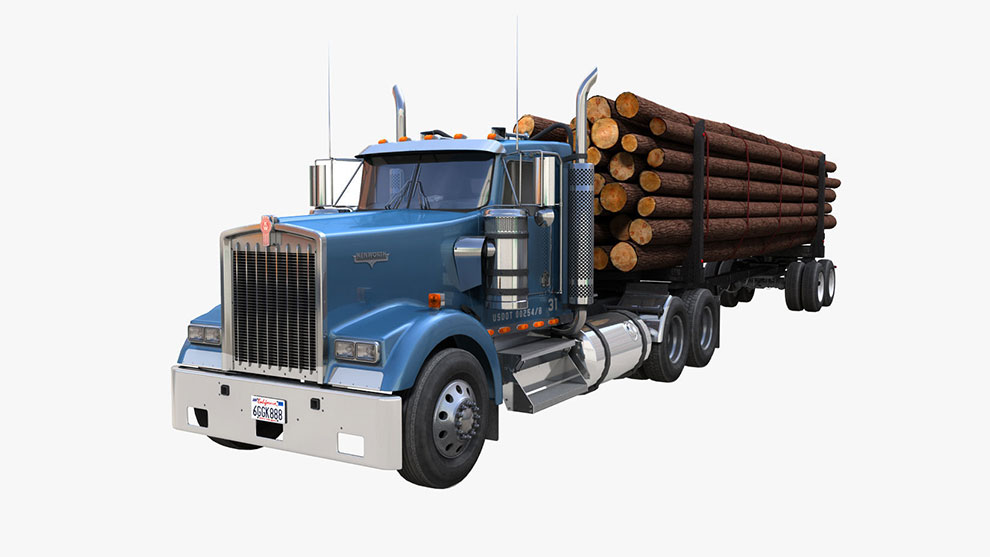 مدل سه بعدی تریلی حمل چوب Kenworth Log Truck