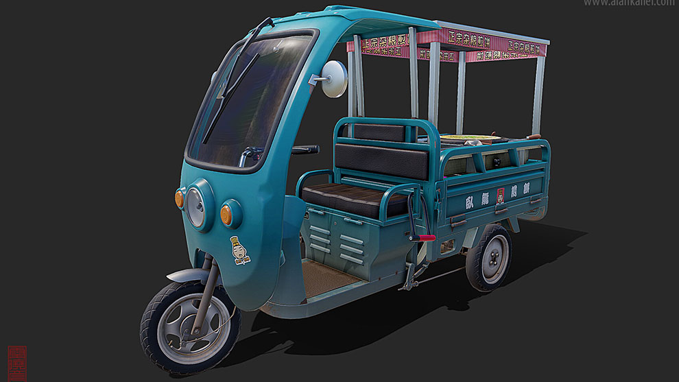 مدل سه بعدی سه چرخه فروش غذا Jianbing Food Trike