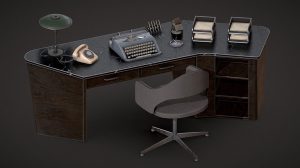 مدل سه بعدی میز و وسایل کار قدیمی Retro Office Supplies