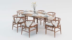 مدل سه بعدی میز و صندلی چوبی Wooden Dining Table and Chairs Set
