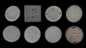 مجموعه مدل سه بعدی دریچه زیرزمین Set of 8 Manhole Cover Decals