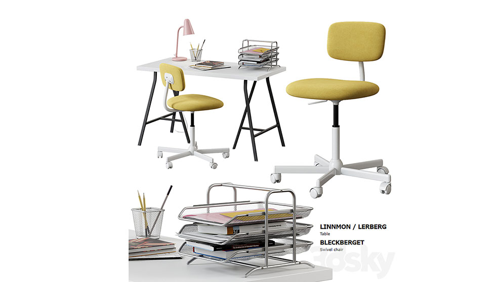 مدل سه بعدی میز و صندلی اداری Lerberg Table and Bleckberget Chair