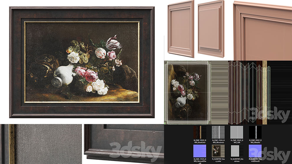 مدل سه بعدی قاب نقاشی Classic Frame with Floral Still Life