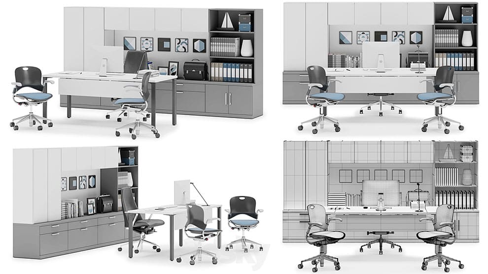 مدل سه بعدی دکوراسیون اتاق اداری Herman Miller Canvas Private Office