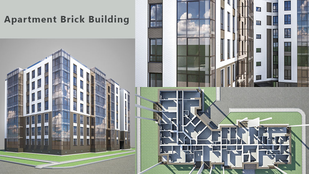 مدل سه بعدی مجتمع آپارتمانی Apartment Brick Building