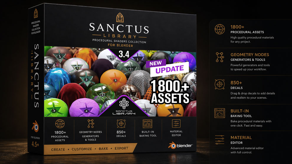 مجموعه متریال بلندر Sanctus Library Procedural Materials
