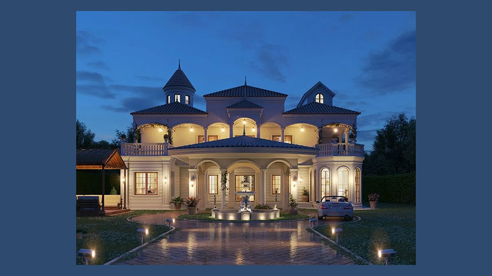 مدل سه بعدی Elegant Colonial Villa with Fountain